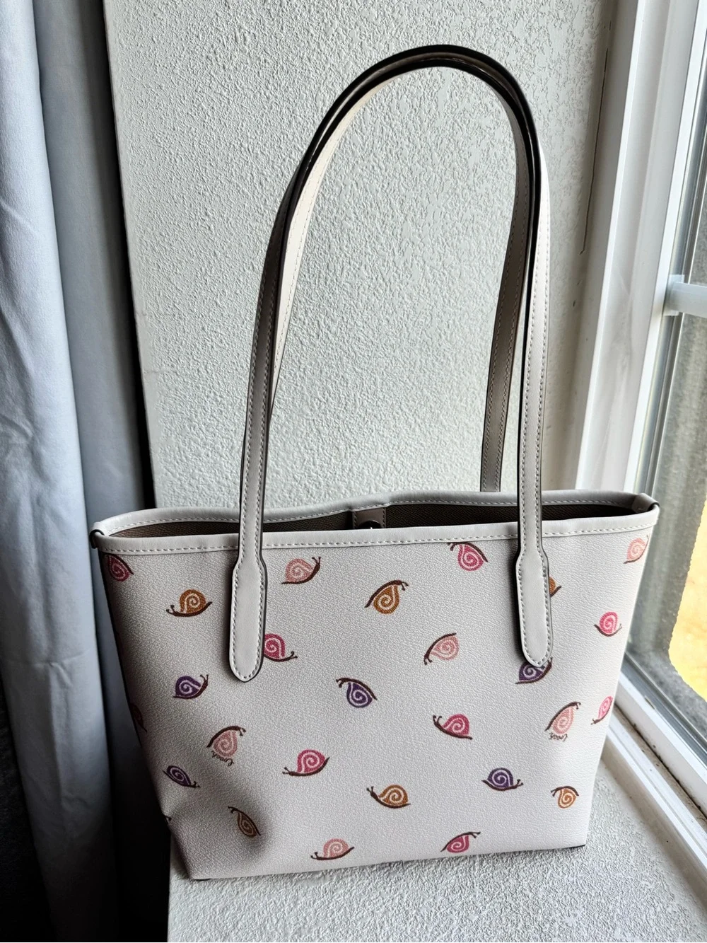 Coach Cream Leather Tote with Multicolor Snail Motif